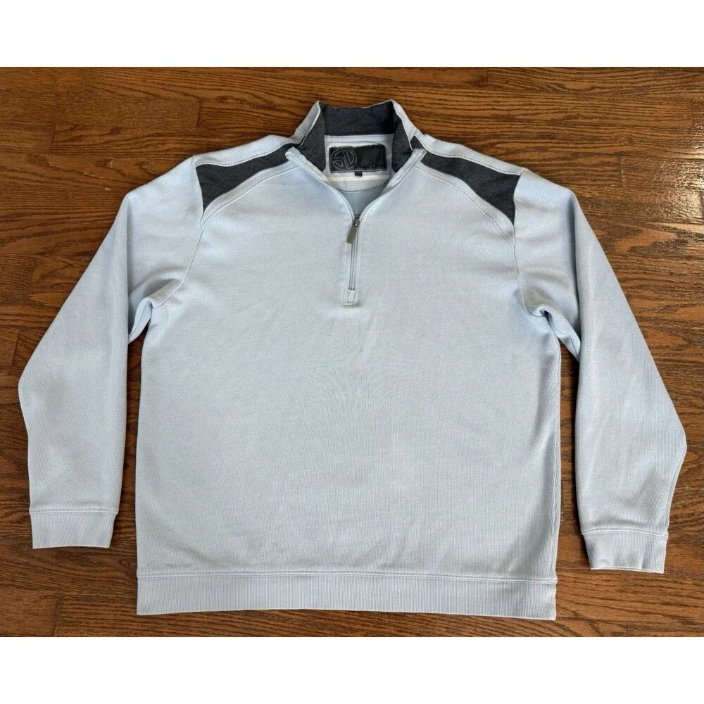 Straight Down 1/4 Zip Sweatshirt Mens XL Pullover Baby Blue Navy Polyester Blend - Picture 2 of 9